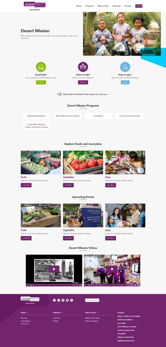 phoenix tempe encomix webninja full homepage website design honor health desert mission - Honor Health Desert Mission