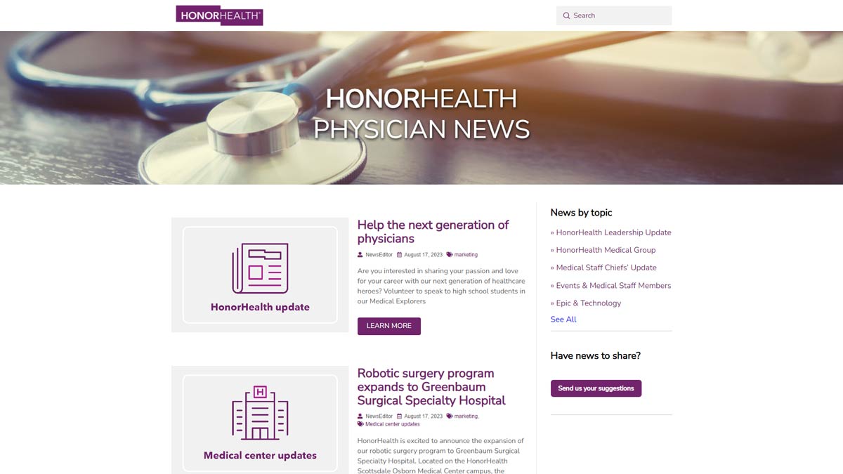 Honor Health Physicians | Phoenix Website Design | Graphic, Print, Logo, and Website Design Solutions serving locally for Tempe Arizona and Phoenix Valley Cities