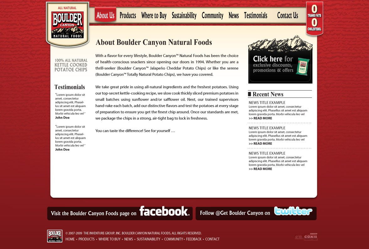 phoenix tempe encomix webninja website design boulder canyon foods content page - Boulder Canyon Natural Foods
