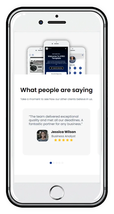 xprotemplate system mobile screenshot Testimonail Section