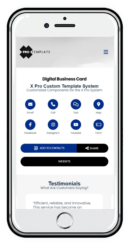 xprotemplate system mobile screenshot team profile digital card